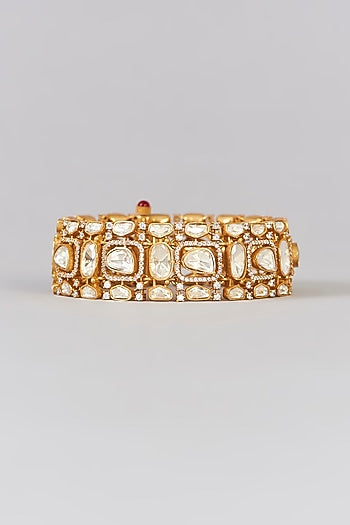 Gold Finish Moissanite Polki Bracelet
