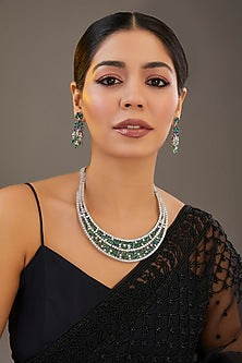 White Finish Sapphire & Emerald Stone Necklace Set