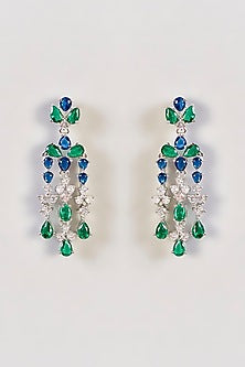 White Finish Sapphire & Emerald Stone Necklace Set