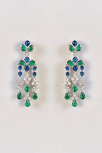 White Finish Sapphire & Emerald Stone Necklace Set