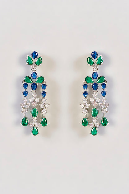 White Finish Sapphire & Emerald Stone Necklace Set