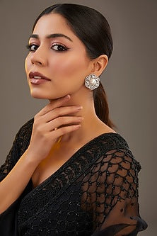 White Finish Diamond Floral Stud Earrings