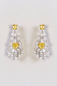 White Finish Diamond & Topaz Stone Layered Necklace Set