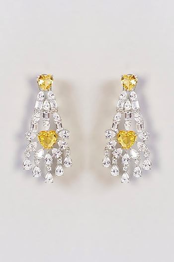 White Finish Diamond & Topaz Stone Layered Necklace Set