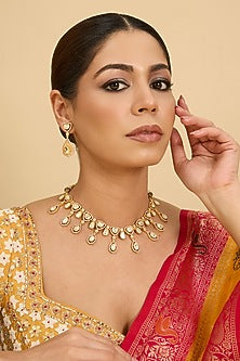 Gold Finish Moissanite Stone Necklace Set