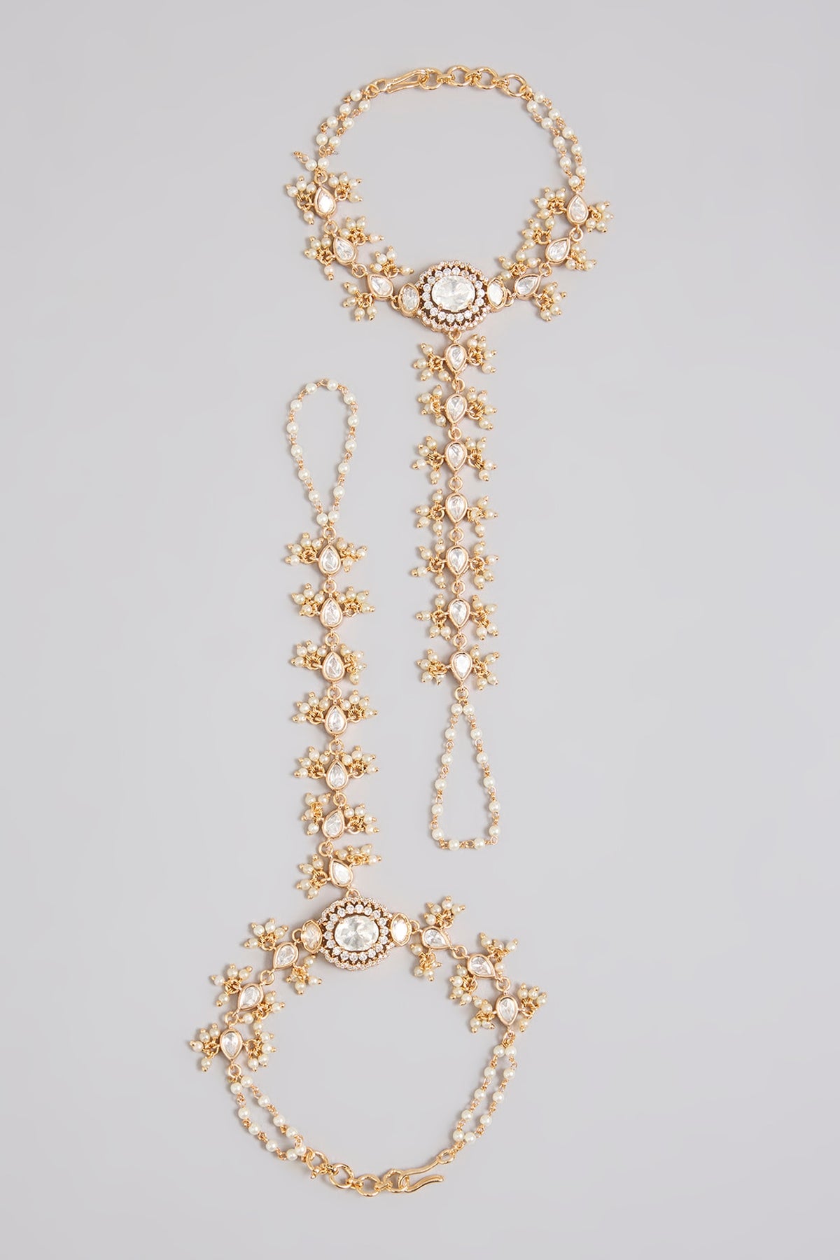 Gold Finish Kundan Polki Haathphool (Set Of 2)