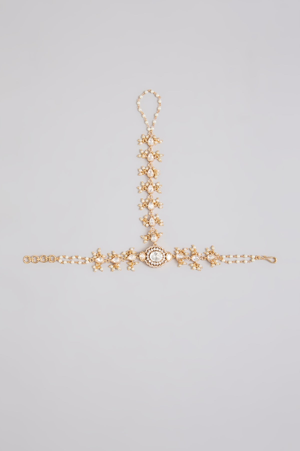 Gold Finish Kundan Polki Haathphool (Set Of 2)
