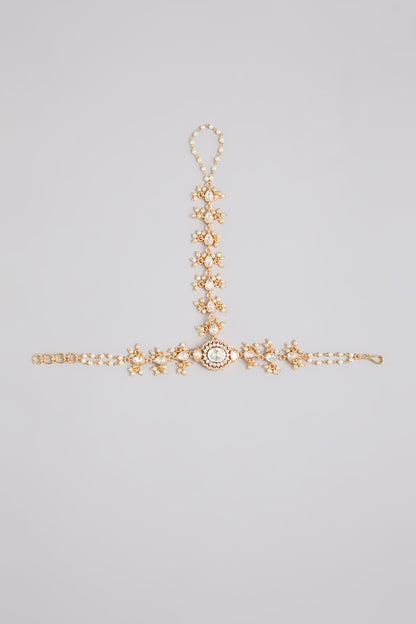 Gold Finish Kundan Polki Haathphool (Set Of 2)