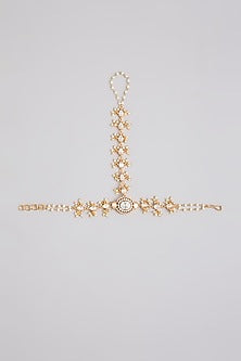 Gold Finish Kundan Polki Haathphool (Set Of 2)
