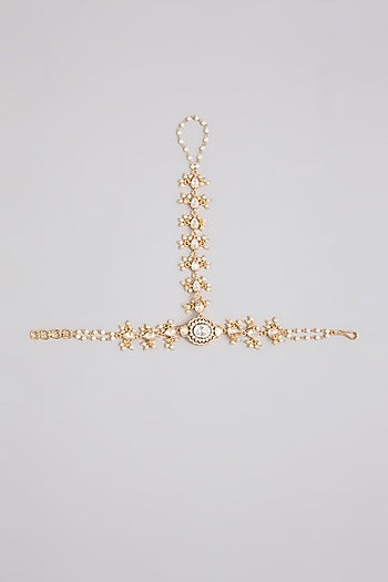 Gold Finish Kundan Polki Haathphool (Set Of 2)