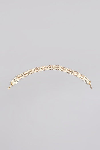 Gold Finish Floral Motifs Kundan Polki & Pearl Sheeshpatti