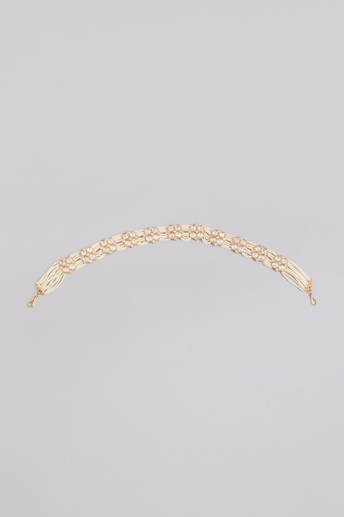 Gold Finish Floral Motifs Kundan Polki & Pearl Sheeshpatti