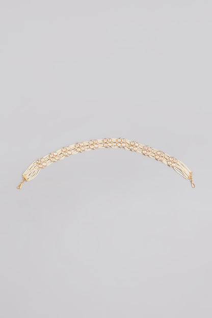Gold Finish Floral Motifs Kundan Polki & Pearl Sheeshpatti