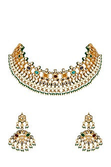 Gold Plated Kundan Polki & Navratna Necklace Set