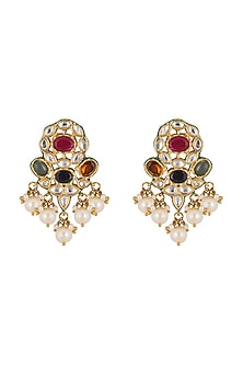 Gold Plated Kundan Polki & Navratna Stone Choker Necklace Set