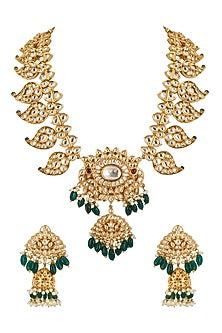 Gold Plated Kundan Polki Mango Mala Necklace Set