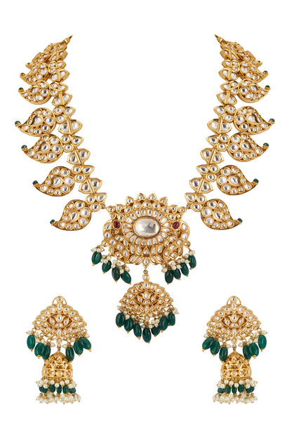 Gold Plated Kundan Polki Mango Mala Necklace Set