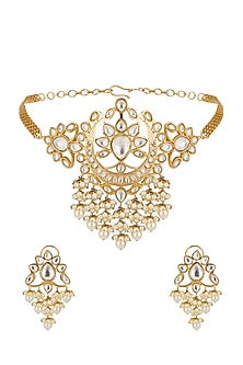 Gold Plated Kundan Polki & Pearl Choker Necklace Set