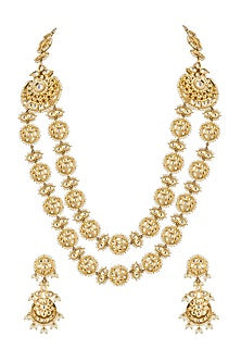 Gold Plated Kundan Polki & Pearl Long Necklace Set