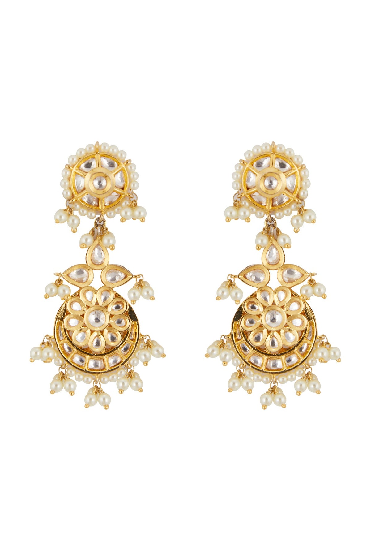 Gold Plated Kundan Polki & Pearl Long Necklace Set