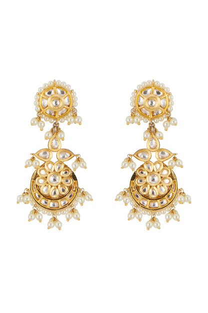 Gold Plated Kundan Polki & Pearl Long Necklace Set