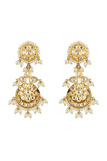 Gold Plated Kundan Polki & Pearl Long Necklace Set