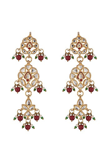 Gold Plated Kundan Polki & Red Beaded Necklace Set