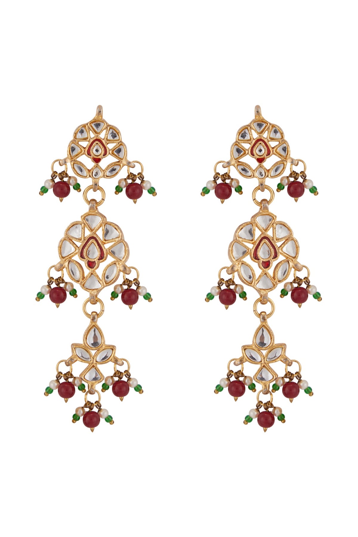 Gold Plated Kundan Polki & Red Beaded Necklace Set