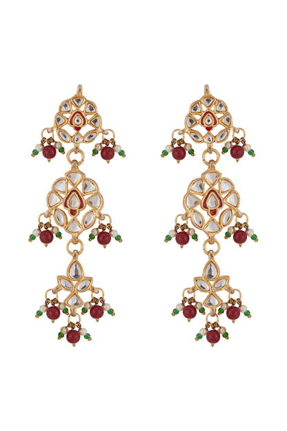 Gold Plated Kundan Polki & Red Beaded Necklace Set
