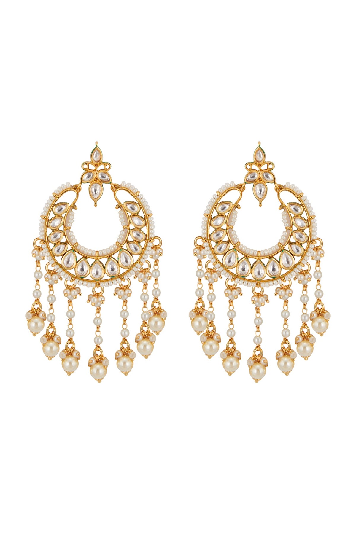 Gold Plated Kundan & Pearl Hanging Necklace Set