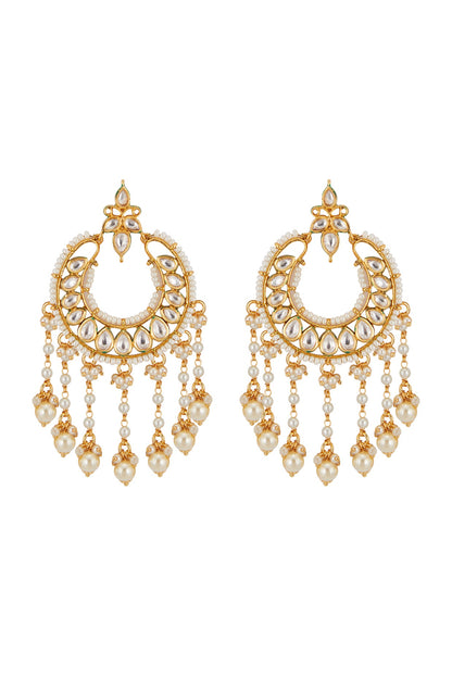 Gold Plated Kundan & Pearl Hanging Necklace Set