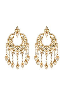Gold Plated Kundan & Pearl Hanging Necklace Set
