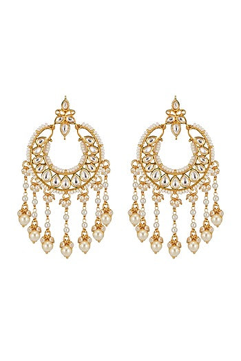 Gold Plated Kundan & Pearl Hanging Necklace Set