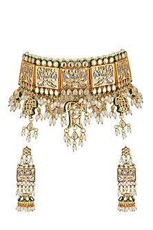 Gold Plated Kundan Polki Geometric Choker Necklace Set