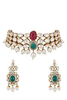 Gold Plated Kundan Polki Choker Necklace Set