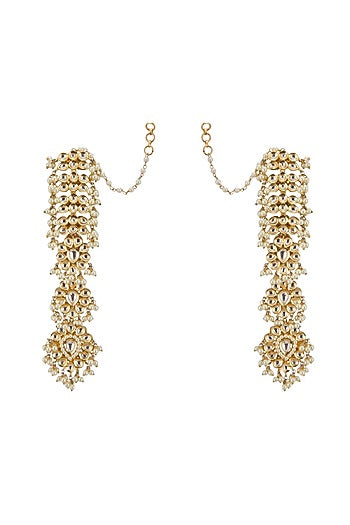 Gold Plated Kundan Polki & Pearl Earrings