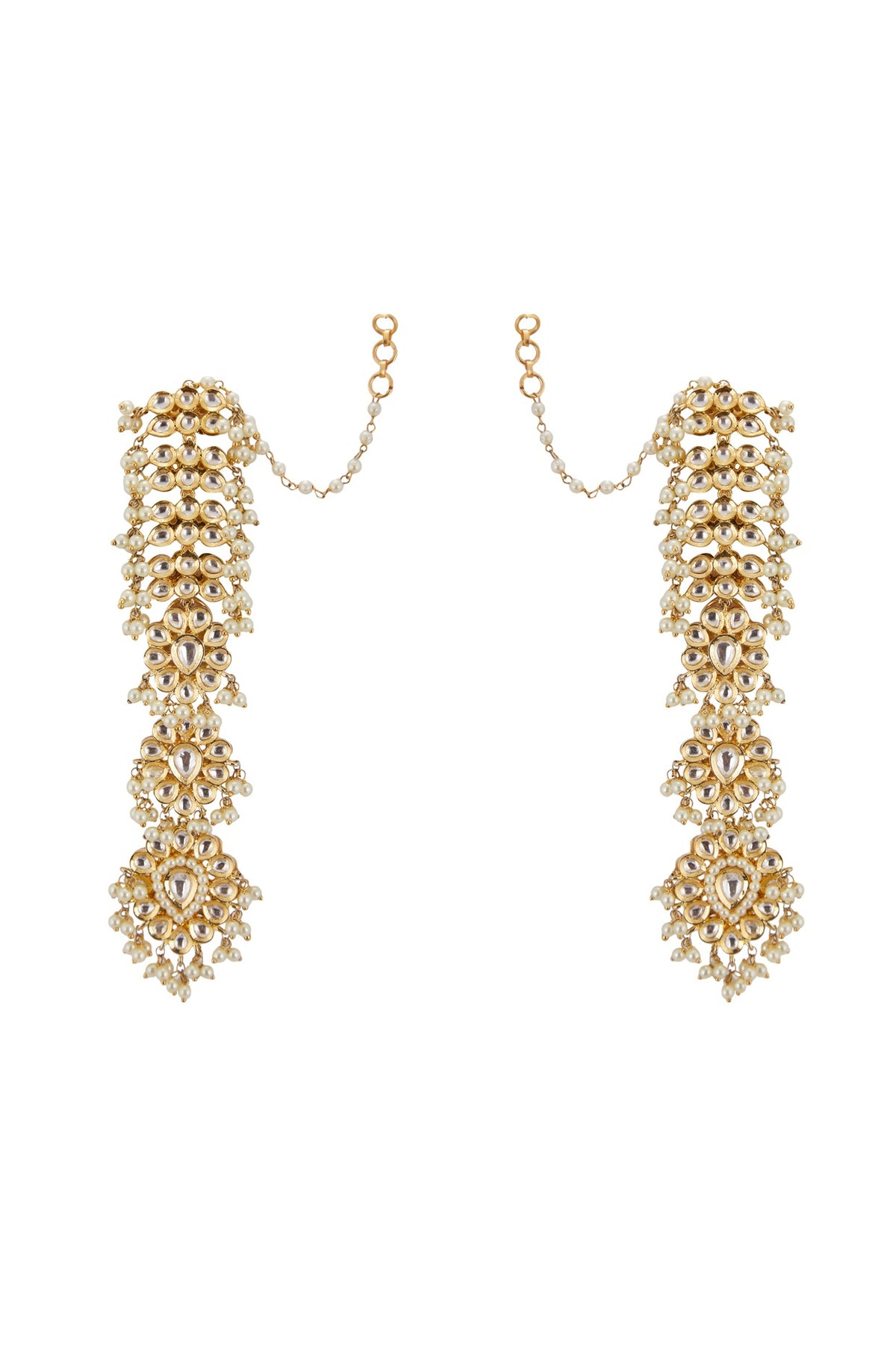 Gold Plated Kundan Polki & Pearl Earrings