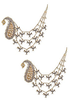 Gold Plated Kundan Polki Earrings With Kaan Chain