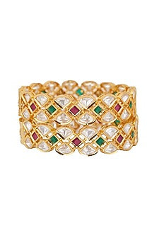 Gold Plated Kundan & Ruby Kada