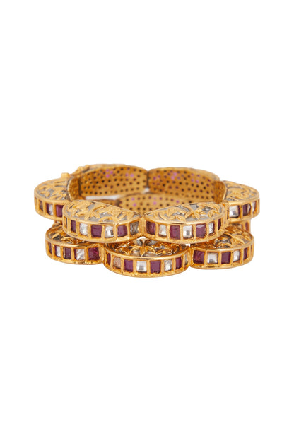 Gold Plated Kundan Polki Kadas (Set Of 2)