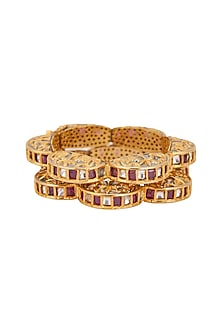 Gold Plated Kundan Polki Kadas (Set Of 2)