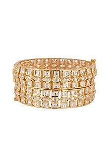 Gold Plated Kundan Polki Kadas (Set Of 2)