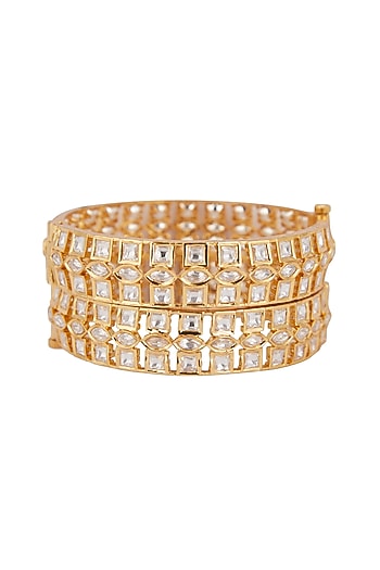 Gold Plated Kundan Polki Kadas (Set Of 2)