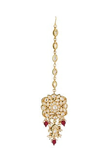 Gold Plated Kundan Polki & Pearl Maangtikka