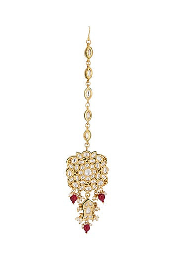 Gold Plated Kundan Polki & Pearl Maangtikka