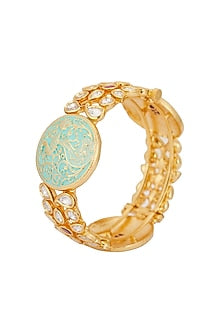 Gold Plated Kundan Polki Mint Green Meenakari Kada