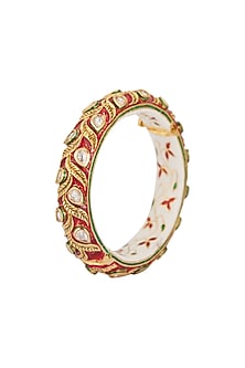 Gold Plated Kundan Polki Red Meenakari Kada