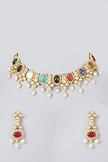 Gold Plated Navratna Choker Necklace Set