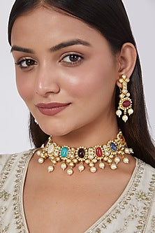 Gold Plated Navratna Choker Necklace Set