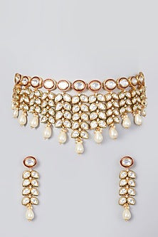 Gold Plated Kundan Polki Choker Necklace Set